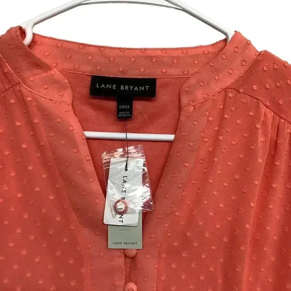 Lane Bryant Size 14/16 Long Sleeve Mock Split Neck Button Front Peplum Top - Picture 3 of 4